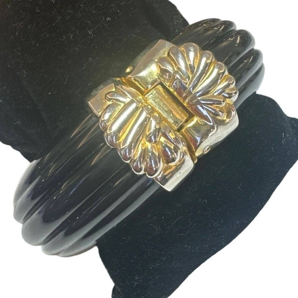 1980s Designer Inna Cytrine Paris Black Lucite Bangle Bracelet - Picture 3 of 5